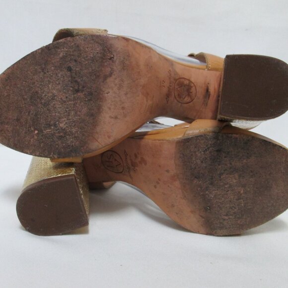 ASH Rachel tan gold buckle platform block heels sandals Size Sz 39 8 - Picture 11 of 11